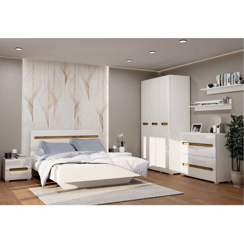 Тумба приліжкова Світ Меблів Бянко з 2 шухлядами 50 см Біла з вставкою дуб аппалачі