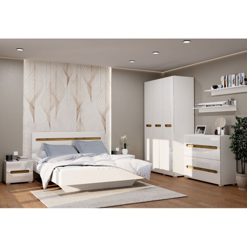 Ліжко Світ Меблів Бянко (без вкладу) 160х200 см, Біле з вставкою дуб аппалачі