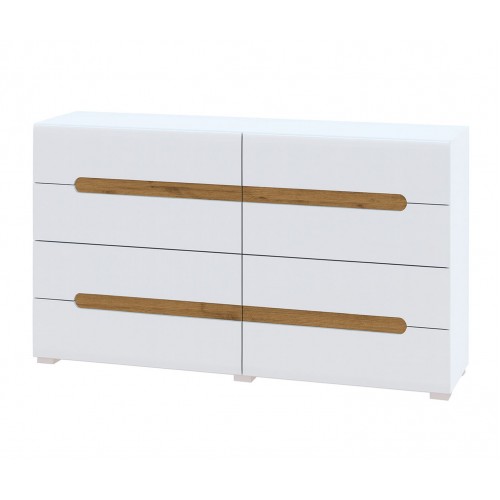 Комод Світ Меблів Бянко з 8 шухлядами 160 см Білий з вставкою дуб аппалачі