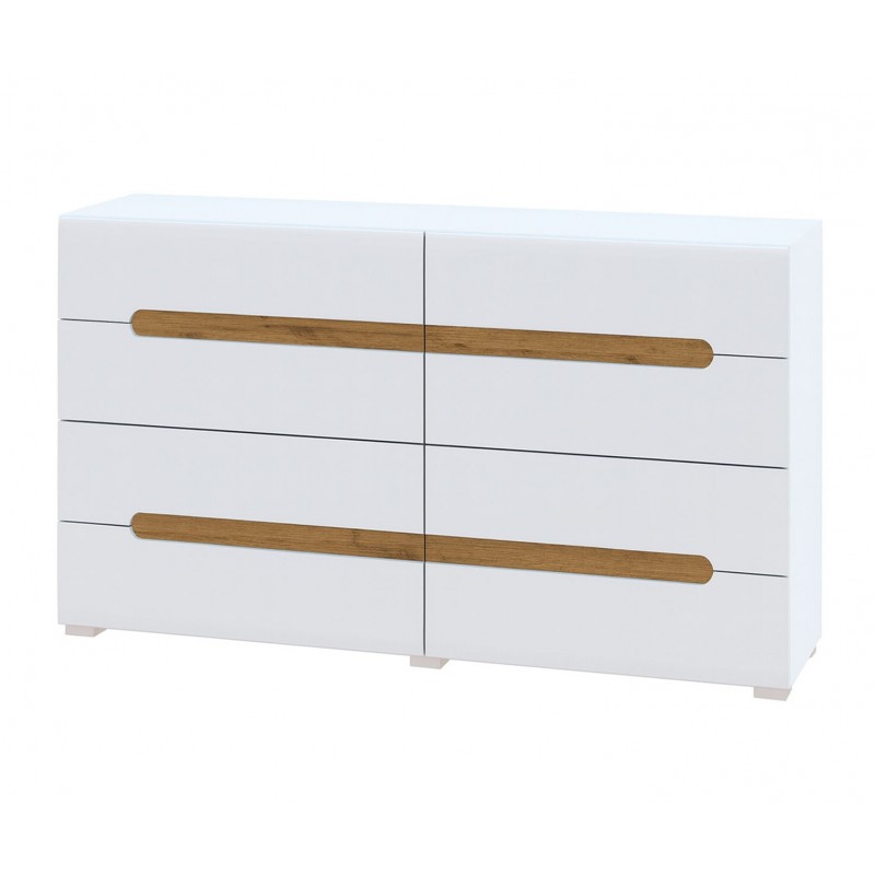 Комод Світ Меблів Бянко з 8 шухлядами 160 см Білий з вставкою дуб аппалачі