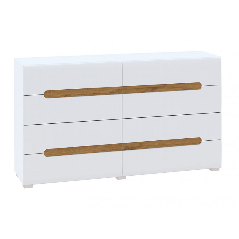Комод Світ Меблів Бянко з 8 шухлядами 160 см Білий з вставкою дуб аппалачі