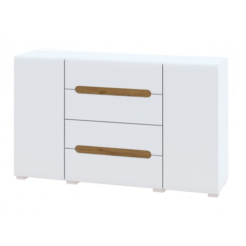 Комод Світ Меблів Бянко 2-дверний з 4 шухлядами 150 см, Білий з вставкою дуб аппалачі