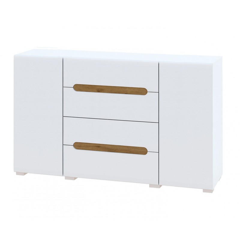 Комод Світ Меблів Бянко 2-дверний з 4 шухлядами 150 см, Білий з вставкою дуб аппалачі