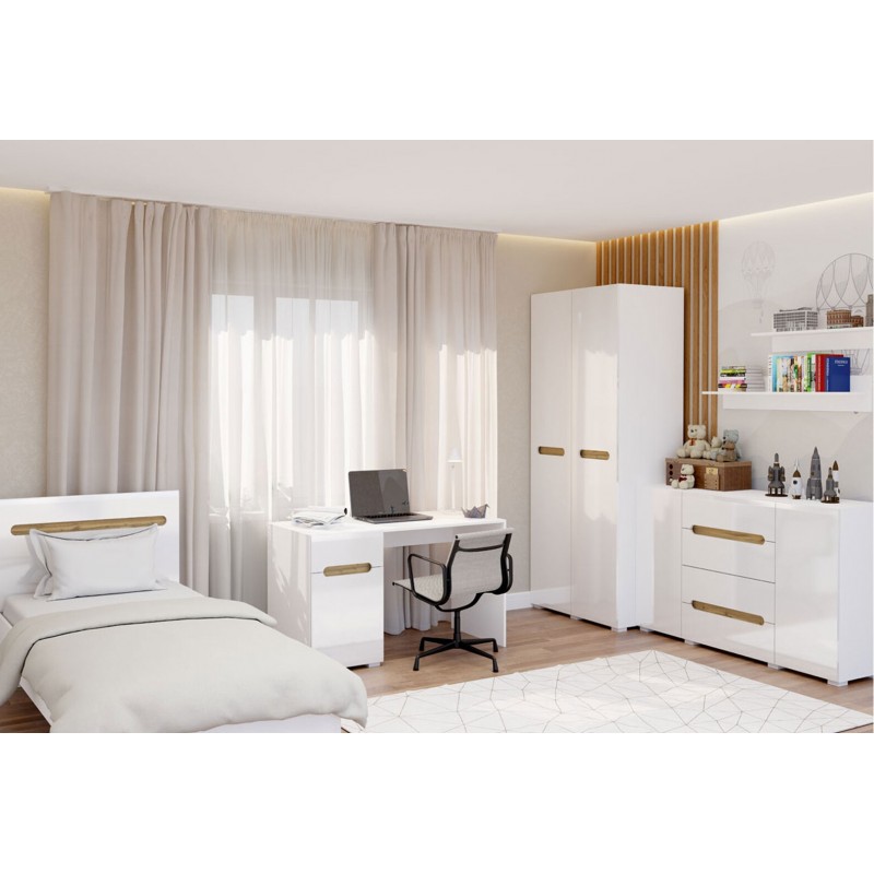 Комод Світ Меблів Бянко 2-дверний з 4 шухлядами 150 см, Білий з вставкою дуб аппалачі