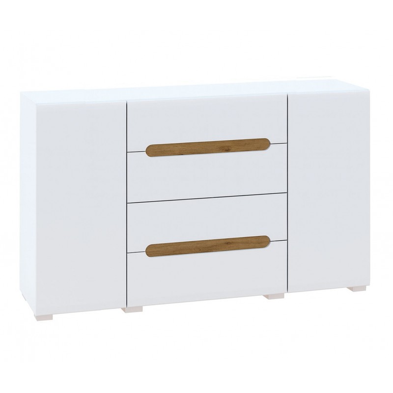 Комод Світ Меблів Бянко 2-дверний з 4 шухлядами 150 см, Білий з вставкою дуб аппалачі