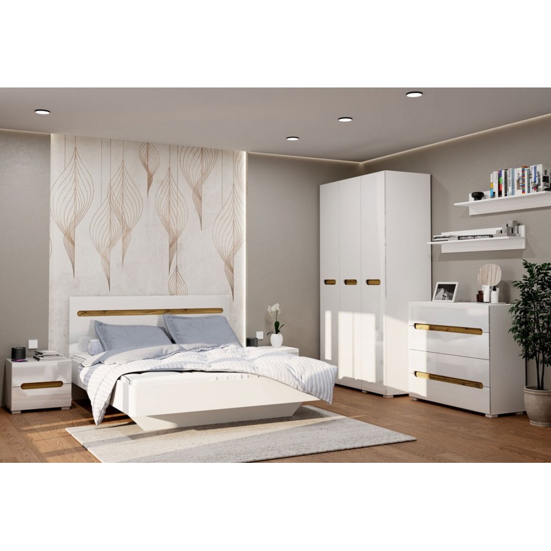 Шафа Світ Меблів Бянко 3-дверна 120 см, Біла з вставкою дуб аппалачі