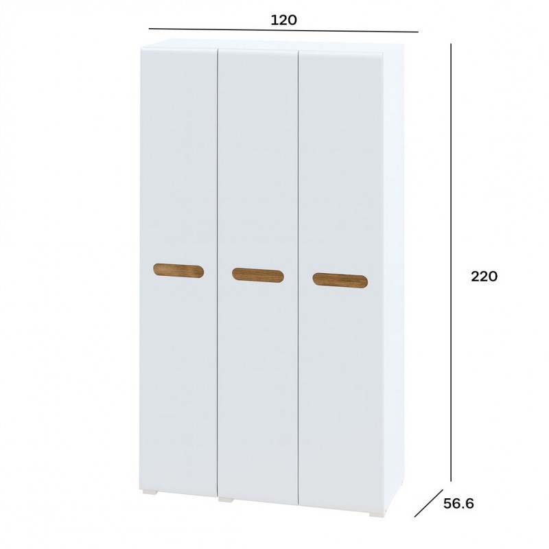 Шафа Світ Меблів Бянко 3-дверна 120 см, Біла з вставкою дуб аппалачі