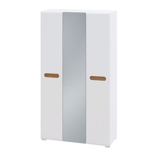 Шафа Світ Меблів Бянко 3-дверна з дзеркалом 120 см, Біла з вставкою дуб аппалачі