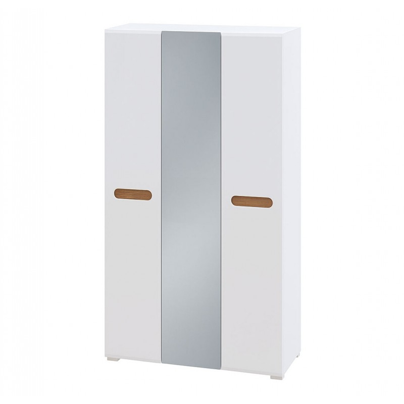 Шафа Світ Меблів Бянко 3-дверна з дзеркалом 120 см, Біла з вставкою дуб аппалачі