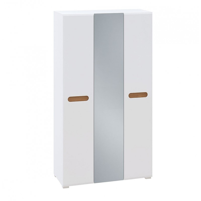 Шафа Світ Меблів Бянко 3-дверна з дзеркалом 120 см, Біла з вставкою дуб аппалачі