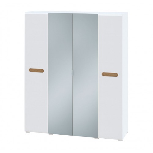 Шафа Світ Меблів Бянко 4-дверна з дзеркалом 180 см, Біла з вставкою дуб аппалачі