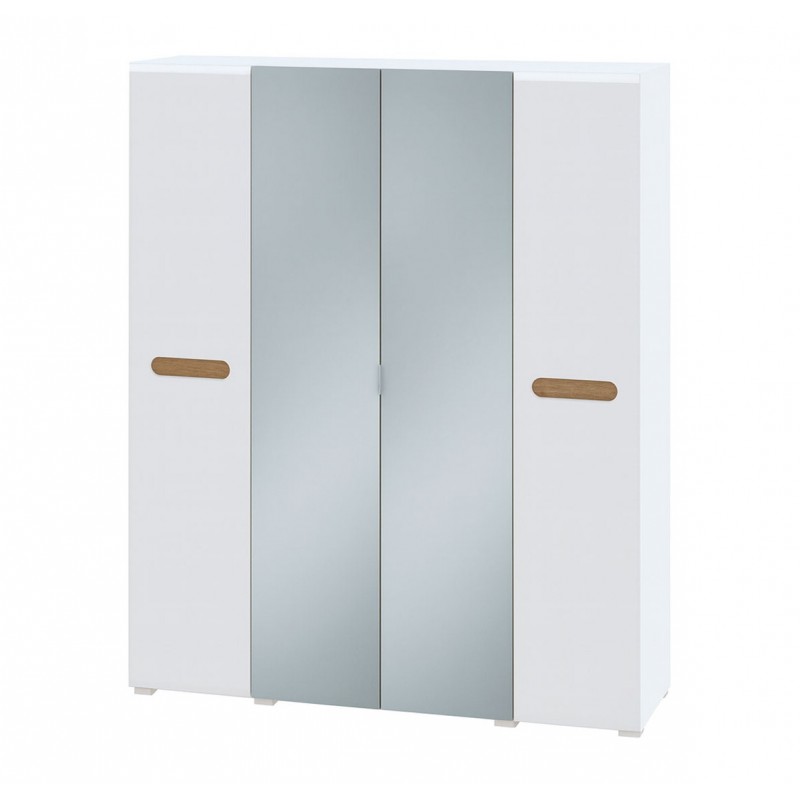 Шафа Світ Меблів Бянко 4-дверна з дзеркалом 180 см, Біла з вставкою дуб аппалачі