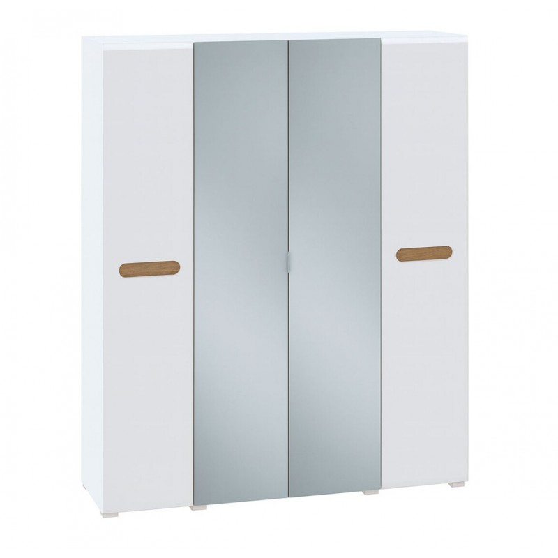 Шафа Світ Меблів Бянко 4-дверна з дзеркалом 180 см, Біла з вставкою дуб аппалачі