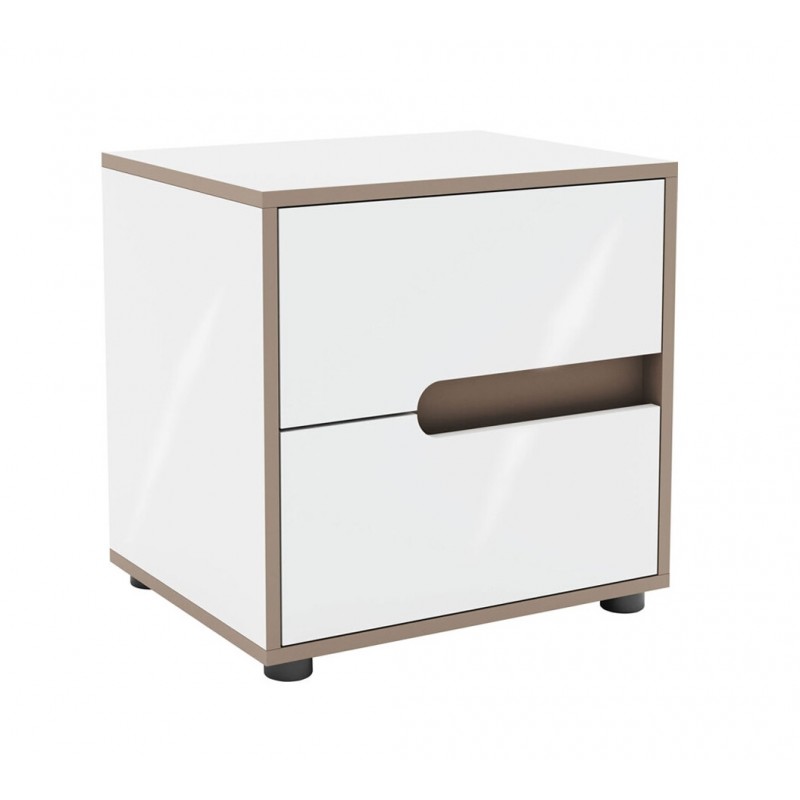 Тумба приліжкова ліва Світ Меблів Лінда з 2 шухлядами 50 см, Німфеа Альба, лак, вставки тоффі