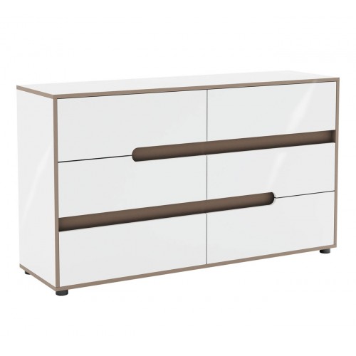 Комод Світ Меблів Лінда з 6 шухлядами 140 см, Німфеа Альба, лак, вставки тоффі
