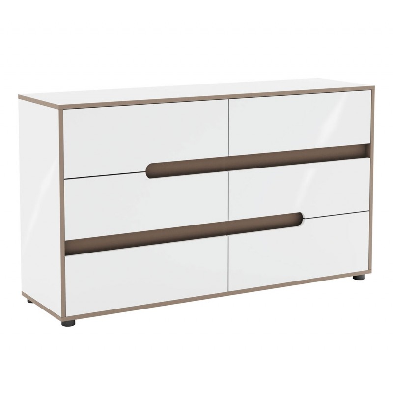 Комод Світ Меблів Лінда з 6 шухлядами 140 см, Німфеа Альба, лак, вставки тоффі