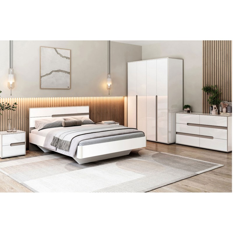 Комод Світ Меблів Лінда з 6 шухлядами 140 см, Німфеа Альба, лак, вставки тоффі