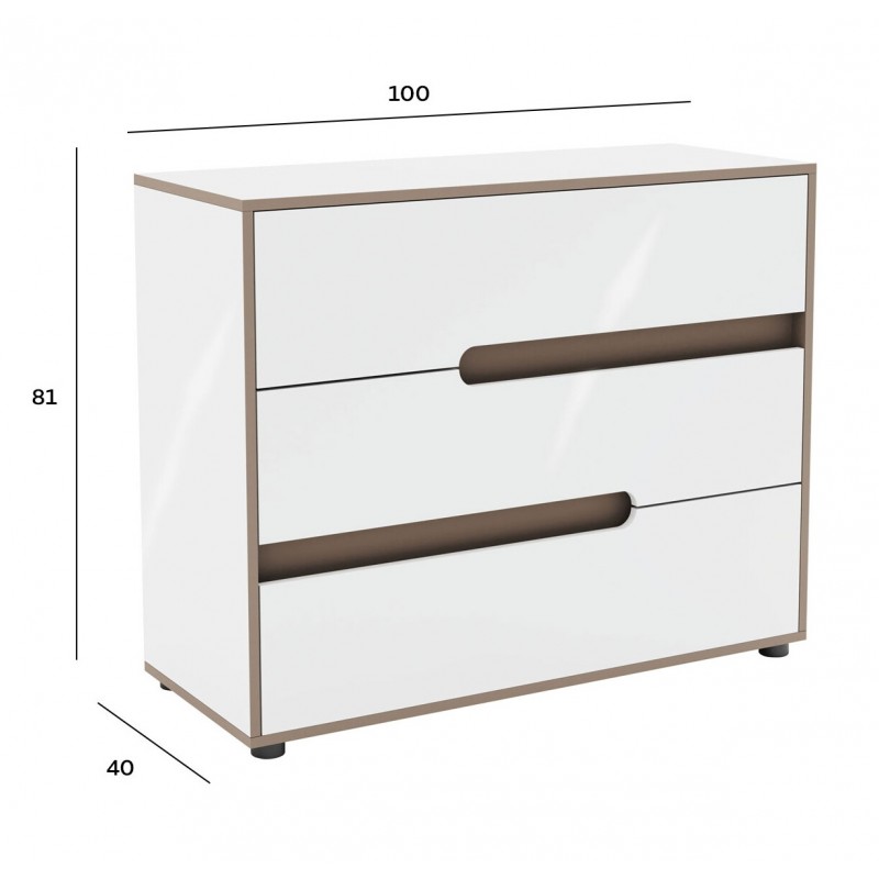 Комод Світ Меблів Лінда з 3 шухлядами 100 см, Німфеа Альба, лак, вставки тоффі