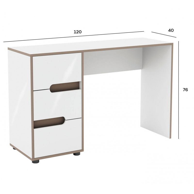 Туалетний столик Світ Меблів Лінда з 3 шухлядами 120 см, Німфеа Альба, лак, вставки тоффі