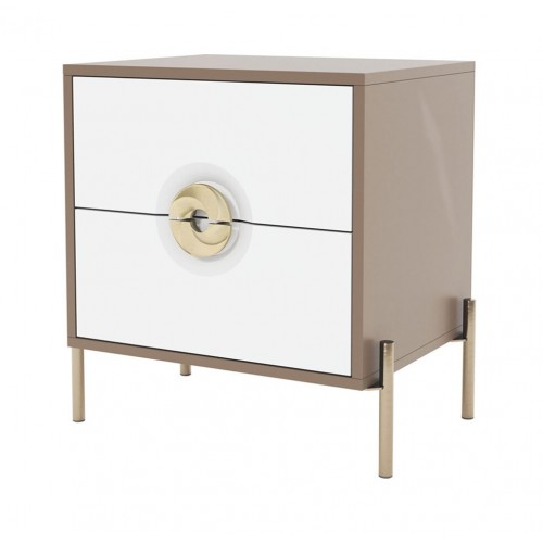 Тумба приліжкова Світ Меблів Фуріоза з 2 шухлядами 50 см, Глиняний сірий, лак / Білий шовк