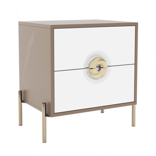 Тумба приліжкова Світ Меблів Фуріоза з 2 шухлядами 50 см, Глиняний сірий, лак / Білий шовк