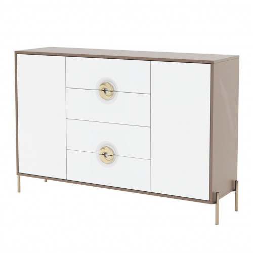 Комод Світ Меблів Фуріоза 2-дверний з 4 шухлядами 140 см, Глиняний сірий, лак / Білий шовк
