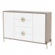 Комод Світ Меблів Фуріоза 2-дверний з 4 шухлядами 140 см, Глиняний сірий, лак / Білий шовк