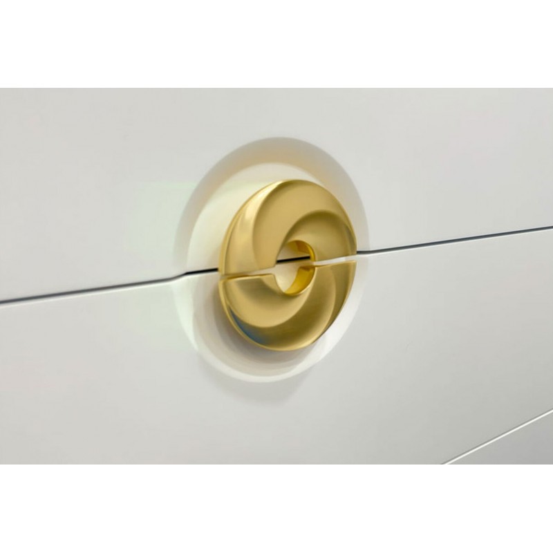 Комод Світ Меблів Фуріоза 2-дверний з 4 шухлядами 140 см, Глиняний сірий, лак / Білий шовк