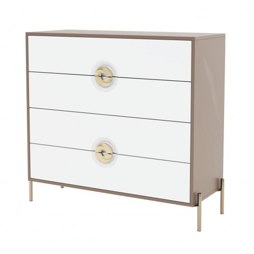 Комод Світ Меблів Фуріоза з 4 шухлядами 100 см, Глиняний сірий, лак / Білий шовк