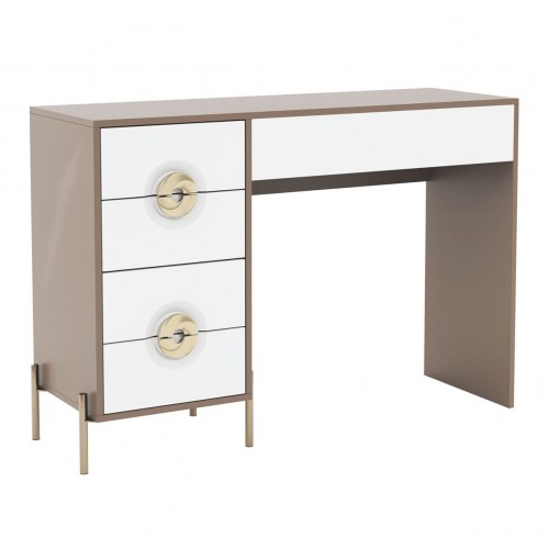 Туалетний столик Світ Меблів Фуріоза 120 см, Глиняний сірий, лак / Білий шовк