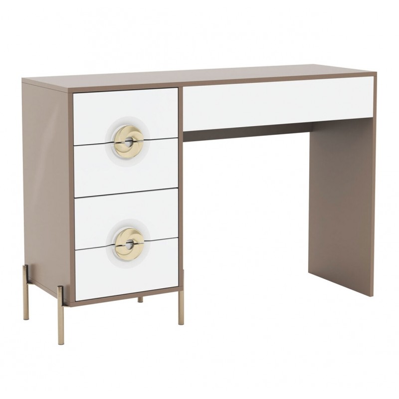 Туалетний столик Світ Меблів Фуріоза 120 см, Глиняний сірий, лак / Білий шовк