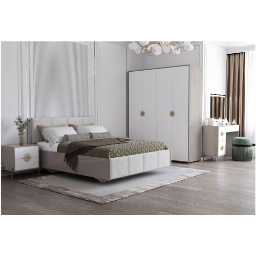 Туалетний столик Світ Меблів Фуріоза 120 см, Глиняний сірий, лак / Білий шовк