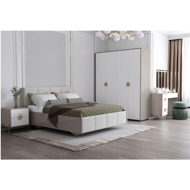 Туалетний столик Світ Меблів Фуріоза 120 см, Глиняний сірий, лак / Білий шовк