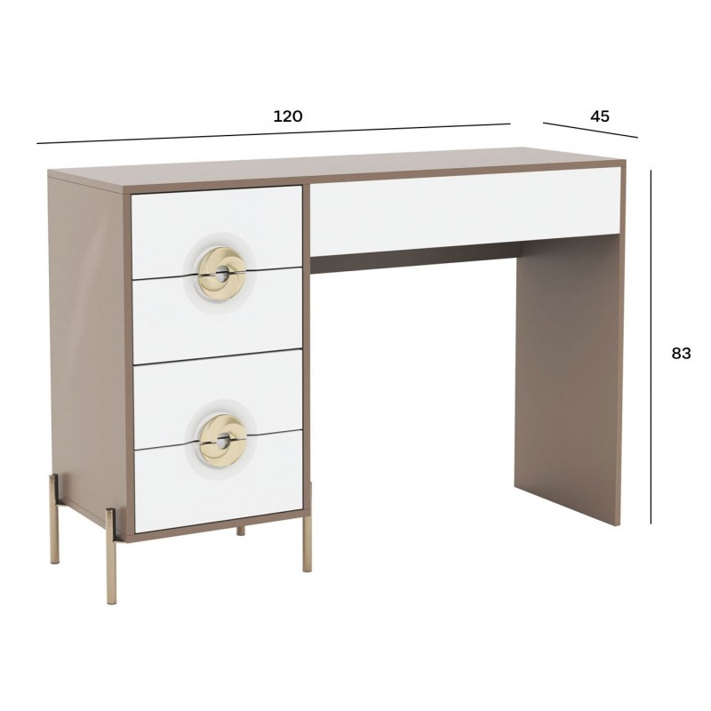 Туалетний столик Світ Меблів Фуріоза 120 см, Глиняний сірий, лак / Білий шовк