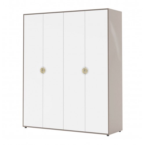 Шафа Світ Меблів Фуріоза 4-дверна 180 см, Глиняний сірий, лак / Білий шовк