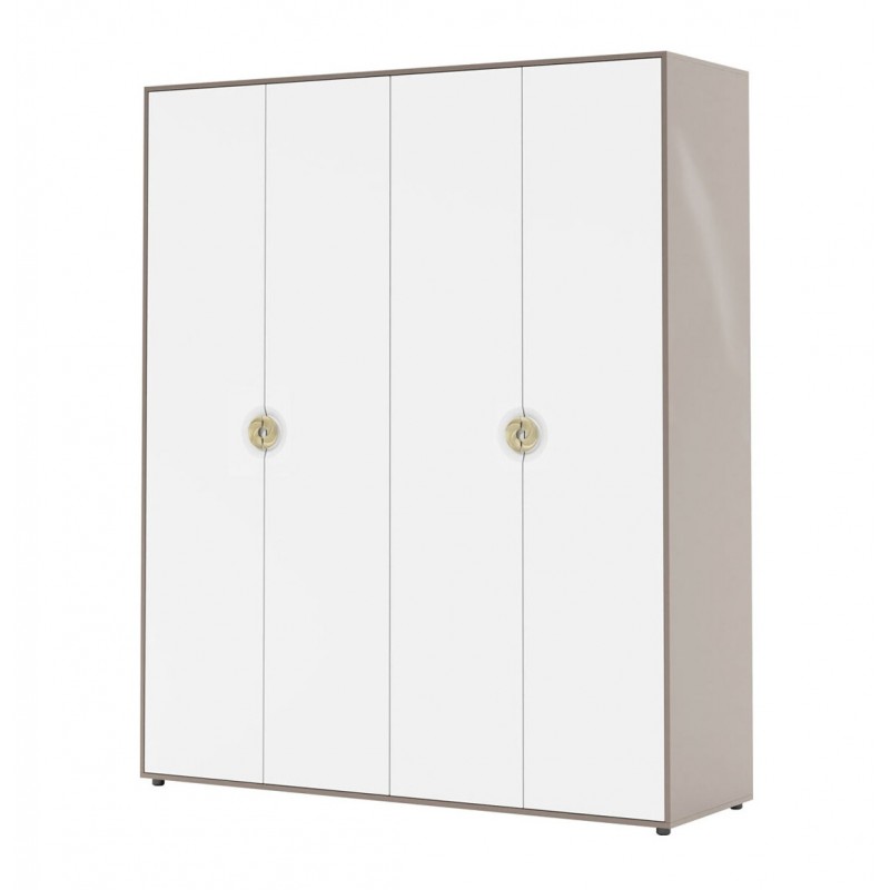 Шафа Світ Меблів Фуріоза 4-дверна 180 см, Глиняний сірий, лак / Білий шовк