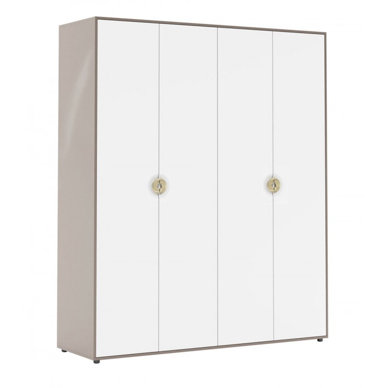 Шафа Світ Меблів Фуріоза 4-дверна 180 см, Глиняний сірий, лак / Білий шовк