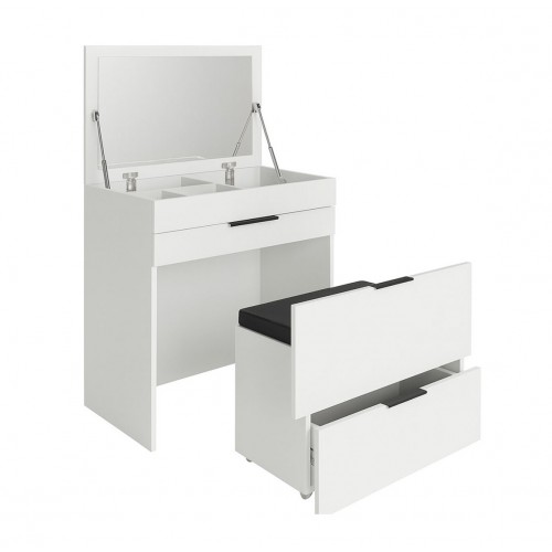 Туалетний столик Світ Меблів Лола з шухлядами, підйомним дзеркалом та висувною банкеткою на колесах 70 см, Німфеа альба