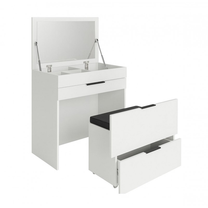 Туалетний столик Світ Меблів Лола з шухлядами, підйомним дзеркалом та висувною банкеткою на колесах 70 см, Німфеа альба