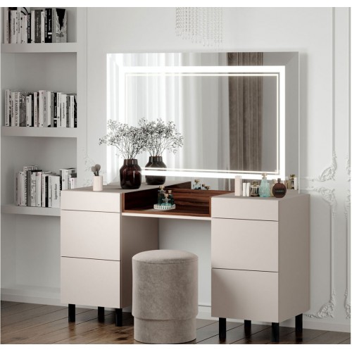 Туалетний столик Світ Меблів Стелла з 6 шухлядами 120 см, Кашемір / дуб ліворно