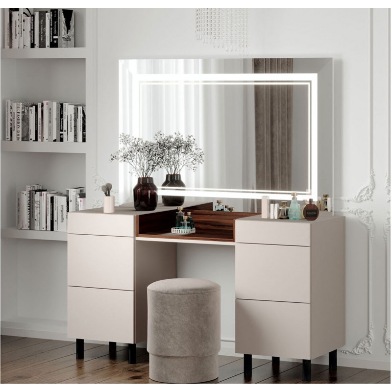 Туалетний столик Світ Меблів Стелла з 6 шухлядами 120 см, Кашемір / дуб ліворно