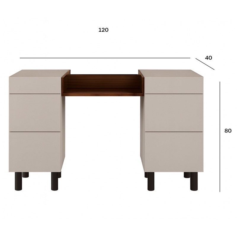 Туалетний столик Світ Меблів Стелла з 6 шухлядами 120 см, Кашемір / дуб ліворно