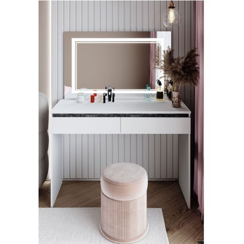 Туалетний столик Світ Меблів Дана з шухлядами 120 см, Німфеа альба з вставкою бетон темний