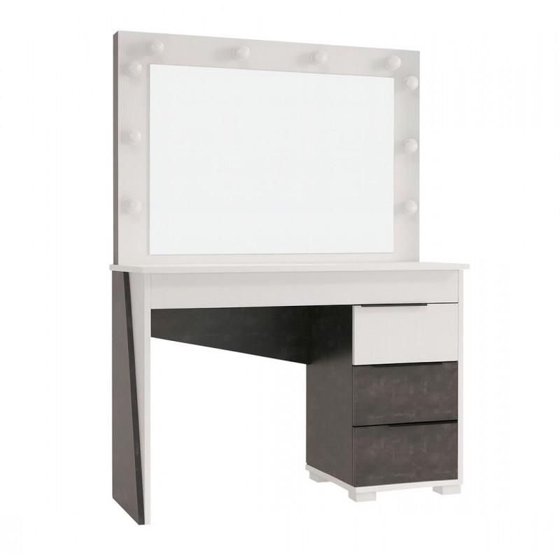 Туалетний столик Світ Меблів Тоня з шухлядами та дзеркалом з підсвіткою 110 см, Німфеа альба / бетон темний