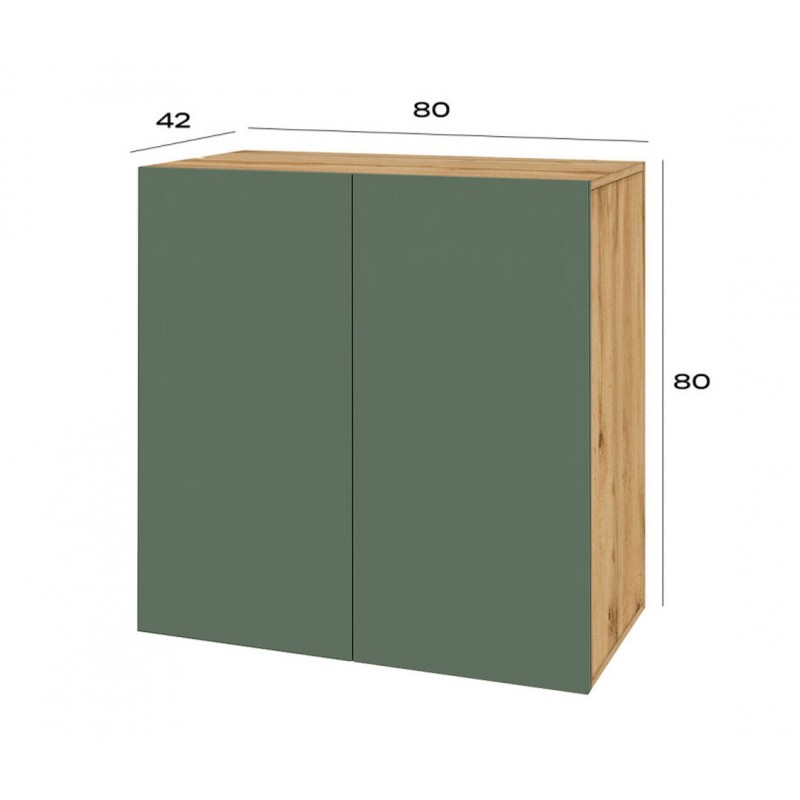 Комод Світ Меблів Спейс дводверний з полицями 80 см, дуб аппалачі / зелений димчастий