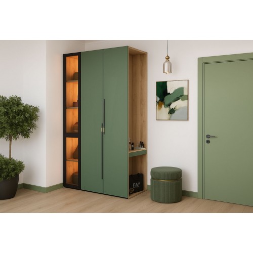 Передпокій Світ Меблів Спейс з вітриною 120 см, дуб аппалачі / зелений димчастий