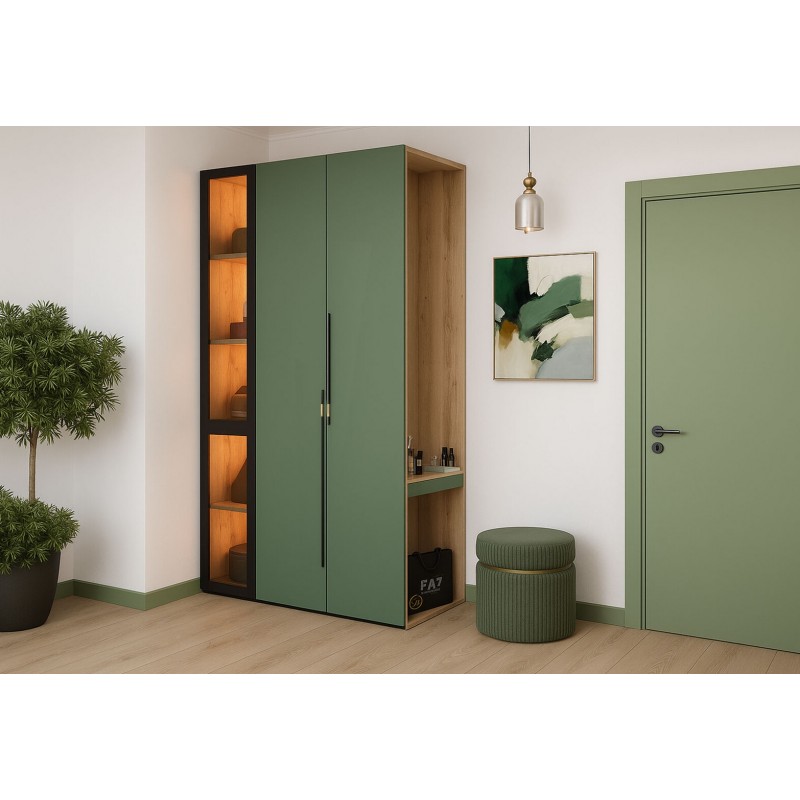 Передпокій Світ Меблів Спейс з вітриною 120 см, дуб аппалачі / зелений димчастий