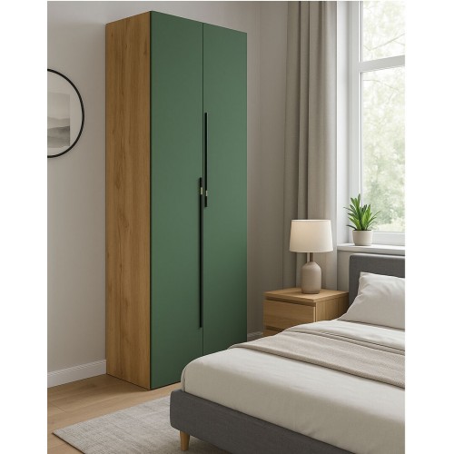 Шафа Світ Меблів Спейс дводверна зі штангою і полицями 80х220х57 см, дуб аппалачі / зелений димчастий