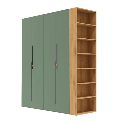 Шафа Світ Меблів Спейс чотиридверна з боковими полицями 180х220х57 см, дуб аппалачі / зелений димчастий