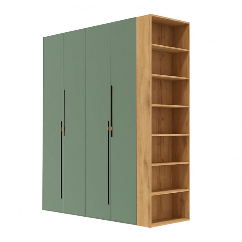 Шафа Світ Меблів Спейс чотиридверна з боковими полицями 180х220х57 см, дуб аппалачі / зелений димчастий